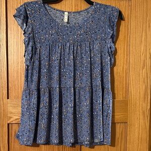 MTS Blue and Tan Patterned Women's sleeveless Blouse